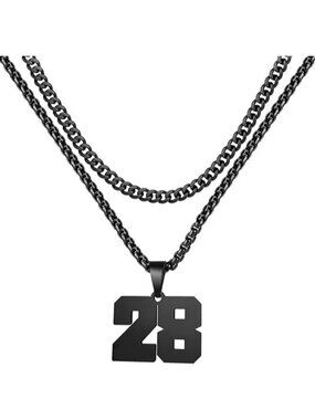 Number 28 Black Jersey Number Layered Cool Sports Necklaces